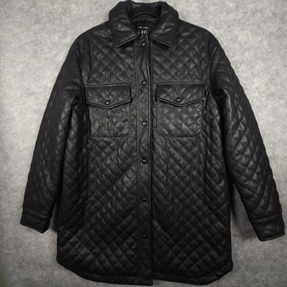 ASOS New Look Faux Leather Black Buttoned Shacket Quilted Jacket Size US 6